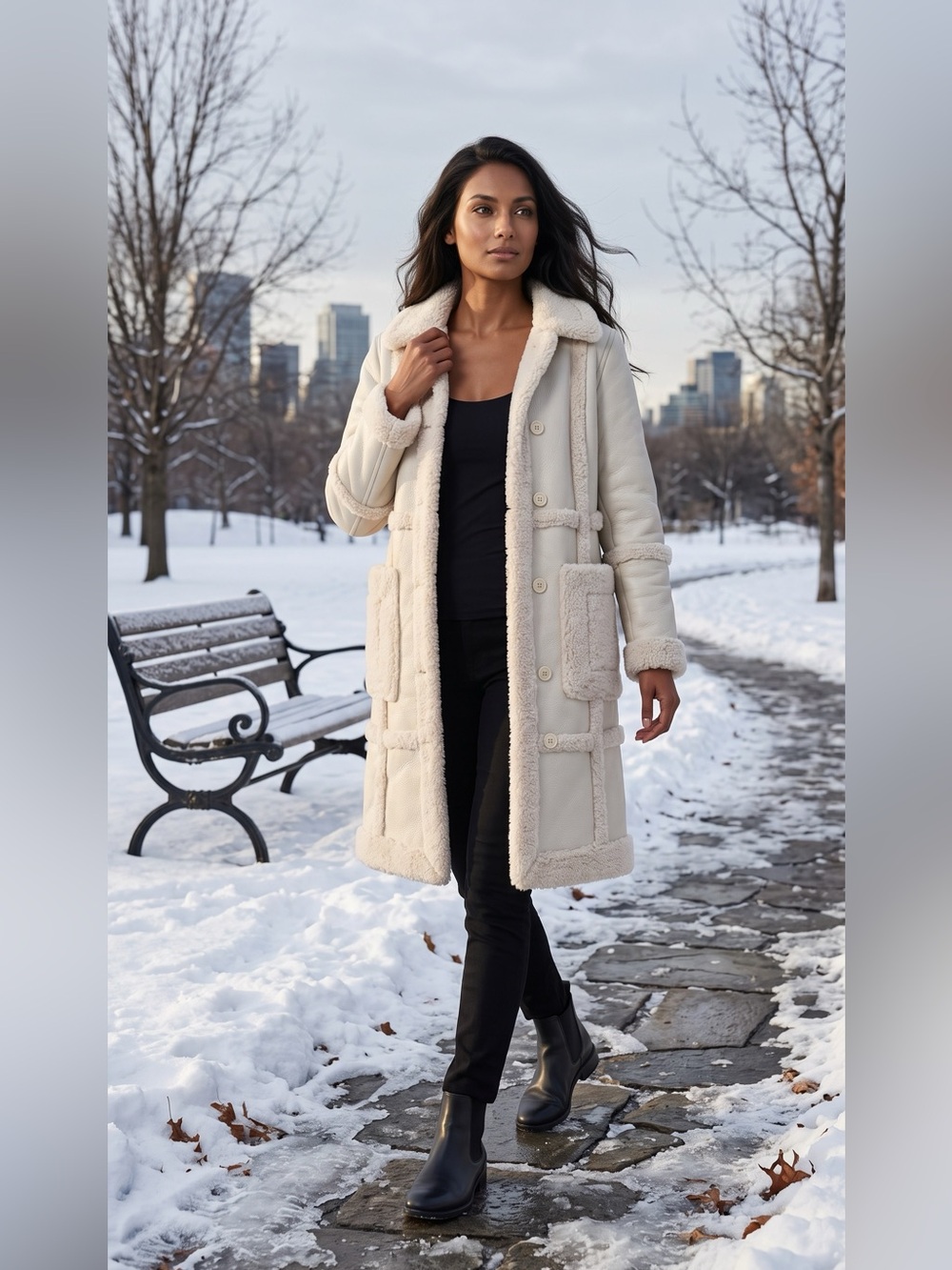 Maniere De Voir Cream Shearling-Trim Trench Coat